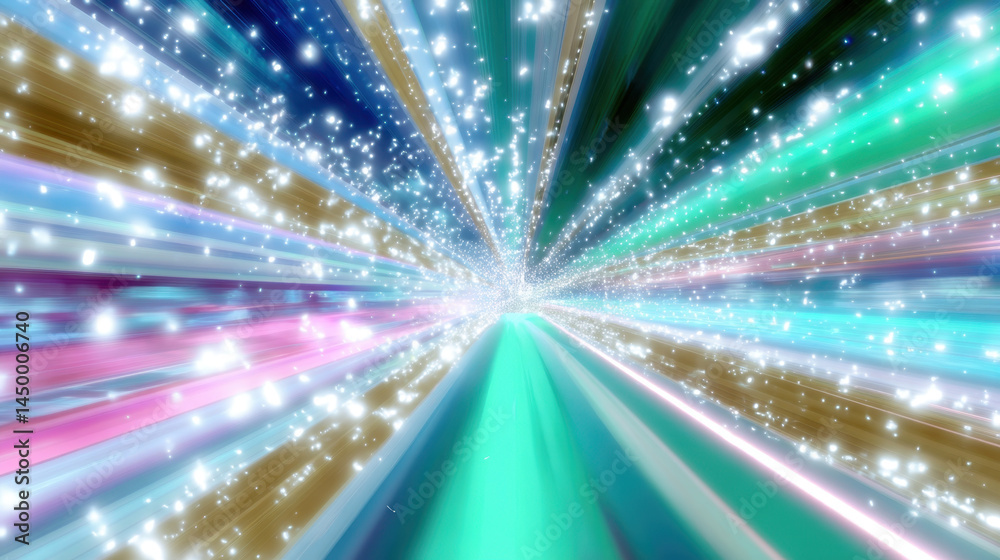 Wall mural vibrant and dynamic abstract background with colorful streaks of light and sparkling particles radia
