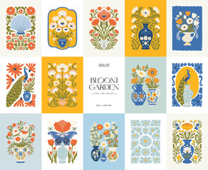Floral abstract elements. Botanical composition. Modern trendy Matisse minimal style. Floral poster, invite. Vector arrangements for greeting card or invitation design