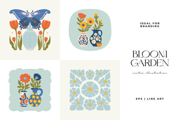 Floral abstract elements. Botanical composition. Modern trendy Matisse minimal style. Floral poster, invite. Vector arrangements for greeting card or invitation design