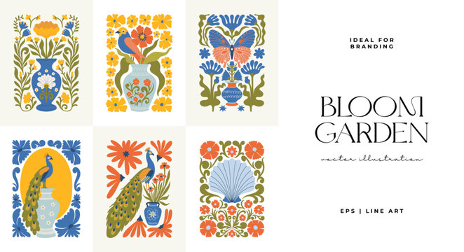 Fototapeta Floral abstract elements. Botanical composition. Modern trendy Matisse minimal style. Floral poster, invite. Vector arrangements for greeting card or invitation design