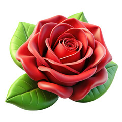 Realistic Red Rose Flower with Green Leaves on Transparent Background Ideal for Design Projects