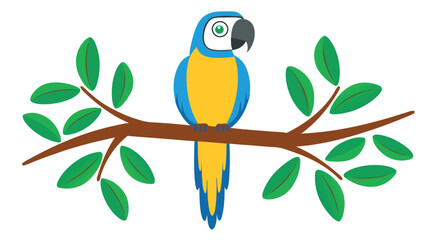 Blue and Yellow Parrot on Branch – Vector Illustration