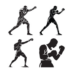 Set of boxing silhouette ,Multiple silhouettes of boxer  vector with white background