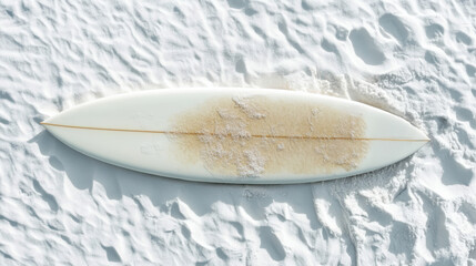 Obraz premium Surfboard resting on sandy beach with waves in the background
