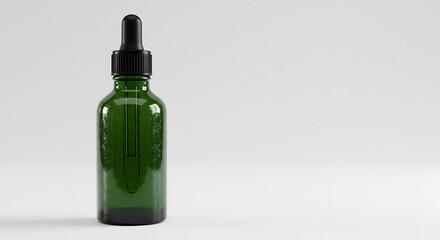 Fototapeta premium Green Glass Dropper Bottle on White Background