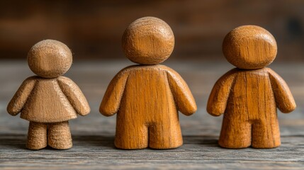 Wooden figurines depicting a family dynamic.