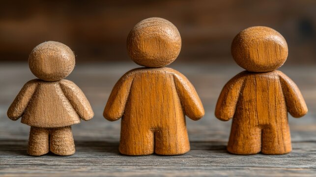 Wooden figurines depicting a family dynamic.