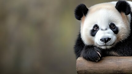 Obraz premium Giant panda close-up with soft fur textures, deep black-and-white contrast, serene expression.