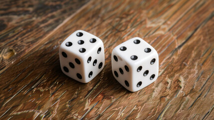 A Pair of Possibilities: Two White Dice with Black Spots Resting on a Smooth Blue Surface, Representing Chance, Luck, and the Beginning of a Game.