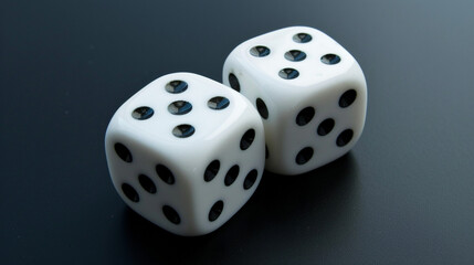 A Pair of Possibilities: Two White Dice with Black Spots Resting on a Smooth Blue Surface, Representing Chance, Luck, and the Beginning of a Game.