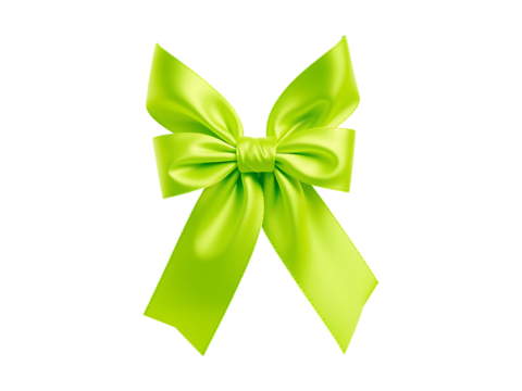 Bright Lime Green Satin Ribbon Bow Isolated on a transparent background