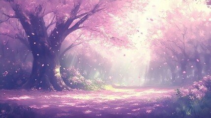 Pink Cherry Blossom Forest Path