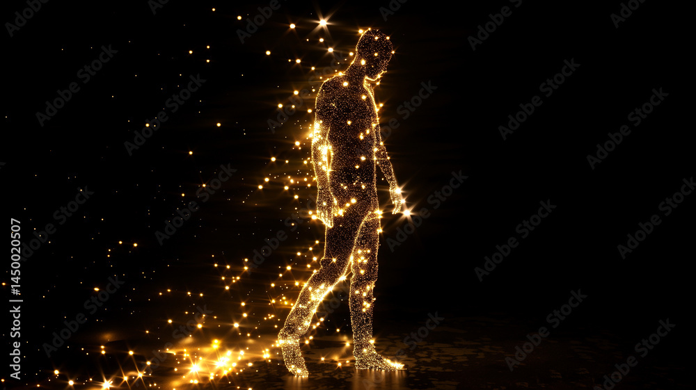 Aufkleber This shimmering particle figure embodies biopharma advancements for lifespan enhancement.
