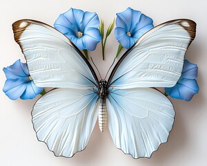 Pastel background butterfly clinging to morning glory bloom hyperdetailed mockup fine art photo finish pastel haze