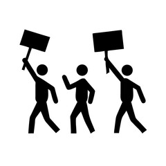 protesters marching with signs silhouette on transparent background for web and graphic design