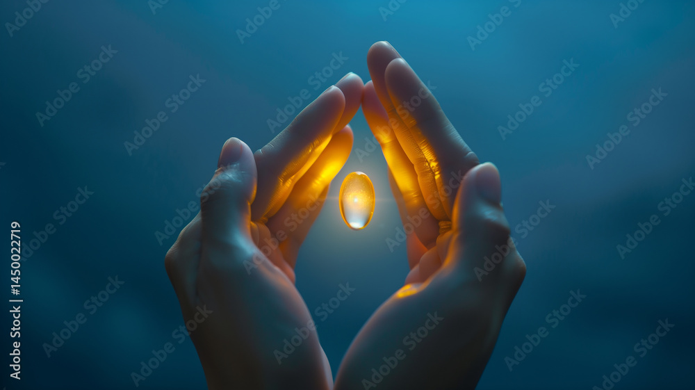 Aufkleber this hands delicately hold a glowing capsule, symbolizing advancements in longevity and health scien