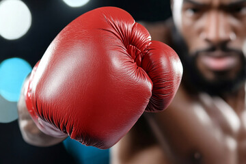 Boxer training in a gym focusing on technique and strength with red gloves during a dynamic boxing session