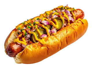 Isolated Hotdog with Pickles and Mustard