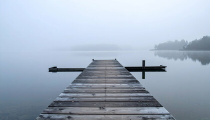 Obraz premium Misty Lakeside Wooden Pier