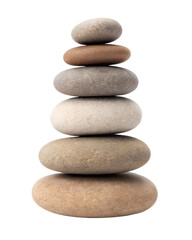 Stack of smooth pebbles for relaxation and wellness isolated on transparent background