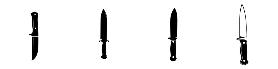 Different types of knives displayed in a series, showcasing various designs and shapes for culinary purposes