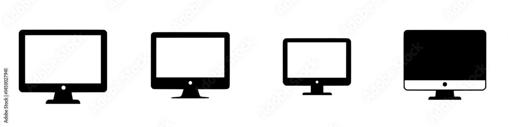 Poster different styles of computer monitors displayed sequentially in black and white format for visual co