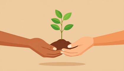 Hands Holding Seedling Plant Illustration