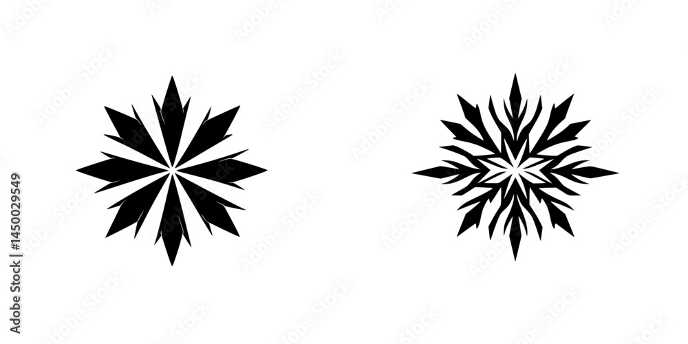 Poster intricate black snowflake designs with sharp edges displayed on a white background showcasing unique