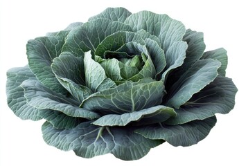 Obraz premium Fresh Green Cabbage with Layered Leaves and Textured Surface Isolated on White Background