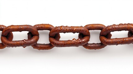 Fototapeta premium Macro shot of a bicycle chain link with visible grease details, sharp clarity on an immaculately white background.