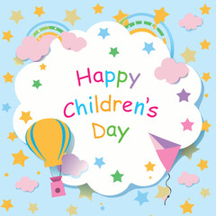 Bright Children’s Day vector — illustration featuring cheerful kids, colorful kites, and playful doodles celebrating the joy of childhood.