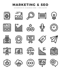 Marketing & SEO Icons Pack Lineal Style. Vector illustration.