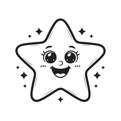 Black And White Cartoon Drawing Of A Five Pointed Star With A Happy Expression