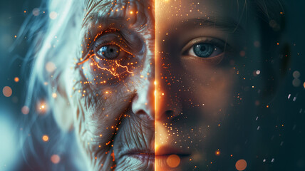 This Aging visualization highlights youth vs. old age, showcasing senolytics for lifespan extension.