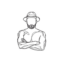 Relaxed posture man with crossed arms - man silhouette vector - crossed arms doodle - man illustration - man line art

