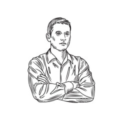 Man with crossed arms in casual attire - man silhouette vector - crossed arms doodle - man illustration - man line art

