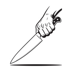 Simple Black And White Line Drawing Of A Hand Gripping A Long Slender Knife With A Straight Blade And A Single Edge