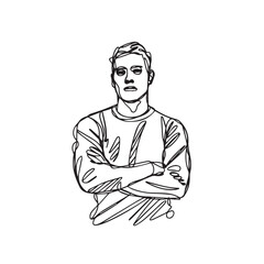 Confident man with crossed arms - man silhouette vector - crossed arms doodle - man illustration - man line art

