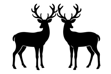 Obraz premium Two deer silhouettes standing side by side elegant minimalist design, deer, silhouette, wildlife, animal, nature, vector, standing, side by side, forest, mammal, buck, reindeer, stag, graphic