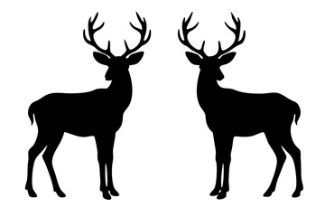 Obraz premium Two deer silhouettes standing side by side vector graphic element design, deer, silhouette, animal, wildlife, vector, nature, graphic, design, reindeer, illustration, mammal, standing, forest, wild