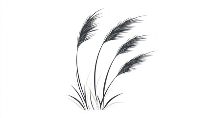 Obraz premium Windswept Grass Illustration, Abstract, Botanical Art, Nature, Use Stock Photo