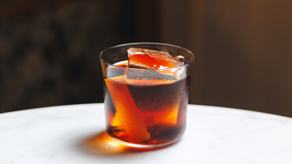 Classic old fashioned cocktail on the bar counter. Without people