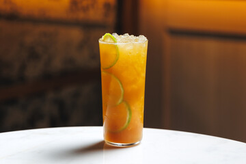 Chic serving of cocktails at the bar, Brandy, whiskey, apricot, orange
