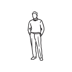 Cool style man with hands in pockets - man silhouette vector - hands in pockets doodle - man illustration - man line art

