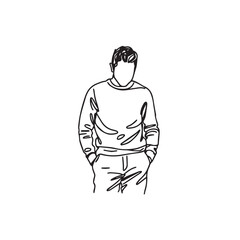 Relaxed man outline with hands in pockets - man silhouette vector - hands in pockets doodle - man illustration - man line art

