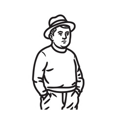 Full-body relaxed man with hands in pockets - man silhouette vector - hands in pockets doodle - man illustration - man line art

