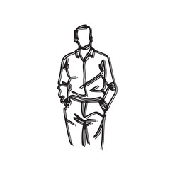 Man standing confidently with hands in pockets - man silhouette vector - hands in pockets doodle - man illustration - man line art

