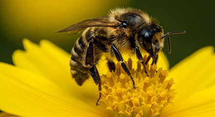 Bee on Yellow Flower: A Macro Photography Study