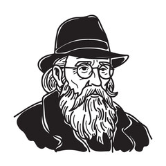 Elderly man with beard - old man silhouette - elderly man vector - old man doodle - senior man illustration - old man line art

