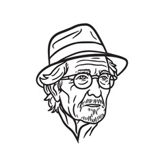 Outline of elderly man - old man silhouette - elderly man vector - old man doodle - senior man illustration - old man line art

